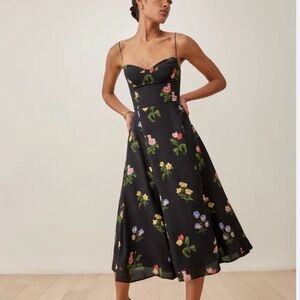 Reformation Black Floral Midi Dress